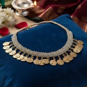 Elegant Indian Artisanal Handmade Choker Necklace Golden Coin Pendants